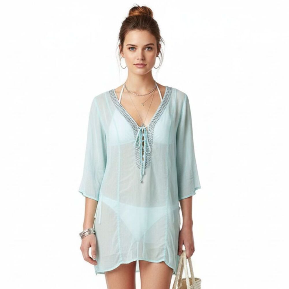 Victoria’s Secret Powder Blue Swim Bathing Suit Cover Up Tunic Top XS/S